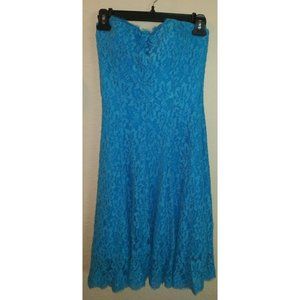 Adrianna Papell Turquoise Lace Strapless Cocktail Dress Sz 4
